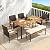 Tangkula 6 Pieces Patio Dining Table Set, Outdoor Rectangular Acacia Wood Table with 1.97” Umbrella Hole & Cushioned Backless Bench & 4 Armchairs, for Garden, Deck, Yard