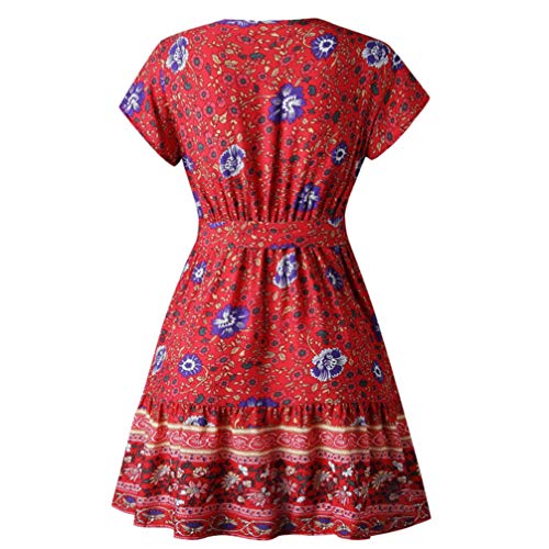Tendycoco vestido feminino boêmio com decote em V, floral, mini vestido com babados na cintura, vest
