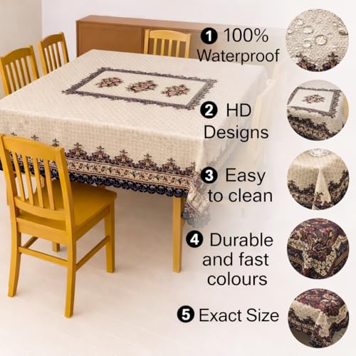 Image of Homerz Premium 6 Seater dinnig Table Heritage Series Velvety Table Cover, Vibrant Royal Designs with Border Cutwork (Persian, 54x78 inch- 6 Seater Dining Table)