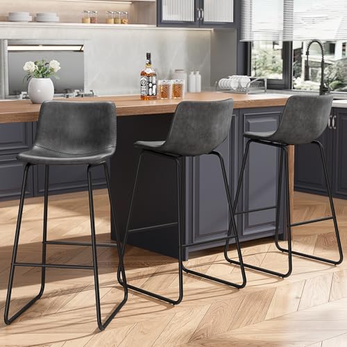 Image of REONEY Bar Stools Set of 2, 30 inch Urban Faux Leather Counter Stools, Grey
