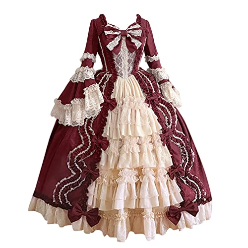 Vestido de princesa para mujer, vestido victoriano renacentista 2023, talla grande, corsé de encaje, vestido medieval, vestido de baile, 02 Vino, S