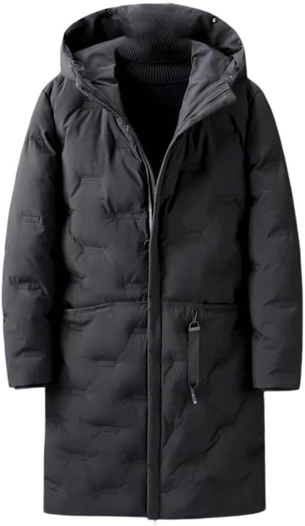 Men's Hooded Down Jacket - Full Zip Winter Puffer Coat with Pockets, Warm Outwear