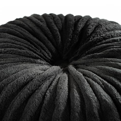 Image of HIG Decorative Round Throw Pillows for Bed Couch -Set of 2 Handcraft Ruched Pumpkin Pillow, Soft and Durable Flannel Floor Pillow for Home Decor, Bed Living Room and Sofa (Black,14.5 inchx14.5 inch)