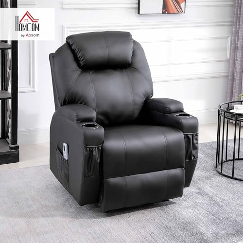 HOMCOM Fernsehsessel Elektrisch Relaxsessel mit Liegefunktion Aufstehhilfe Massage Massagesessel mit verstellbar Rückenlehne Seitentasche Getränkehalter TV Sessel bis 160kg für Wohnzimmer Schwarz – Bild 3