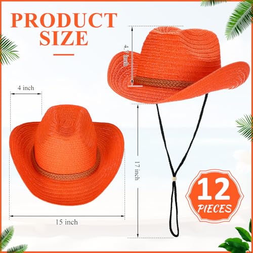 Image of JaGely 12 Pcs Straw Cowboy Hats for Women Men, Wide Brim Summer Hat Bulk Sun Protection for Western Themed Party
