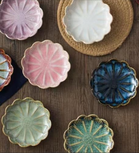 Image of Lotus Ring Holder Dish Small Indoor Ash Tray, Ceramic Dessert Plate Trinket Jewelry Holder Organizing Necklace Earrings for Parents Friends Sister, All Jewelries Are NOT Included, Retro Blue.