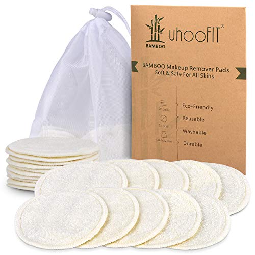 Makeup Remover Pads Reusable 20 Packs-Natural Bamboo Cottons Facial Skin Caring Pads-Face Cleaning Clothes Wipes Machine Washable With Laundry Bag