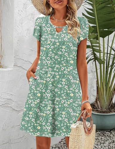 Image of Zeagoo Women's Casual A-Line Dresses with Pockets Summer Floral Tshirt Dress Short Sleeve Mini Dress Flowy Sundresses