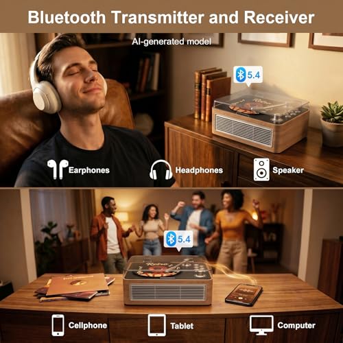 Image of Gueray Retro CD Player Portable Bluetooth: CD Players with Speakers Vintage CD-Player 3600mAh Rechargeable & Radio & Remote Control Support USB /AUX Playback Headphone Jack (Walnut Color)