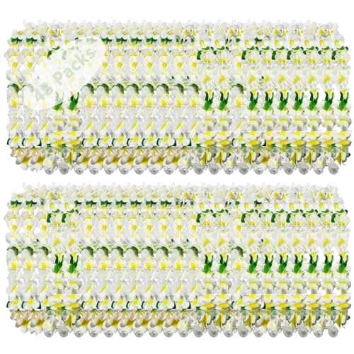 Leis for Luau Party, 48Counts Hawaiian Necklaces for Tropical Bulk Flower Single Color Lei Set, Birthday Beach Party Orange Purple Pink White Accessories for Women Men (48Pieces-White)