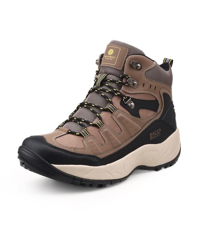 Image of Bacca Bucci Men's Mid-Top Trekking Boots with Rugged Grip Sole, Padded Ankle Support & Secure Lace-Hook Closure