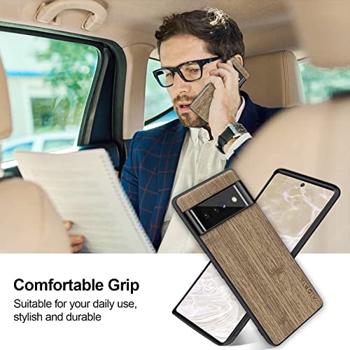 Yvpwt For Google Pixel 6 Pro Case Slim Fit Simulation Wood Cover Thin Anti-Scratch Lightweight Drop Proof Wireless Charging Comfortable Grip Case For Pixel 6 Pro - Brown #TOP5