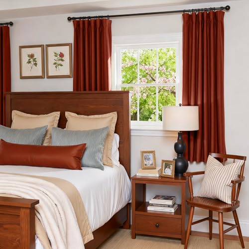 Image of Blackout Rust Red Velvet Curtains Rod Pocket 52x72 Inch 2 Panels | Soft Velvet, For Small Windows, Kitchens & Bathrooms, Light Shifting Texture, Elegant Luxury Drape, Charming, Rod Pocket