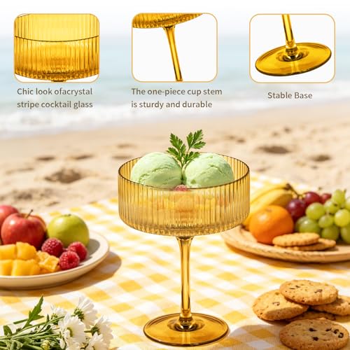 Rkyhwowby 6 PCS Ribbed Coupe Glasses Amber Plastic Champagne Coupe Cup 10.5oz Espresso Martini Glass Shatterproof Acrylic Vintage Margarita Glassware Cocktail Glass for Thanksgiving Wedding - image 4