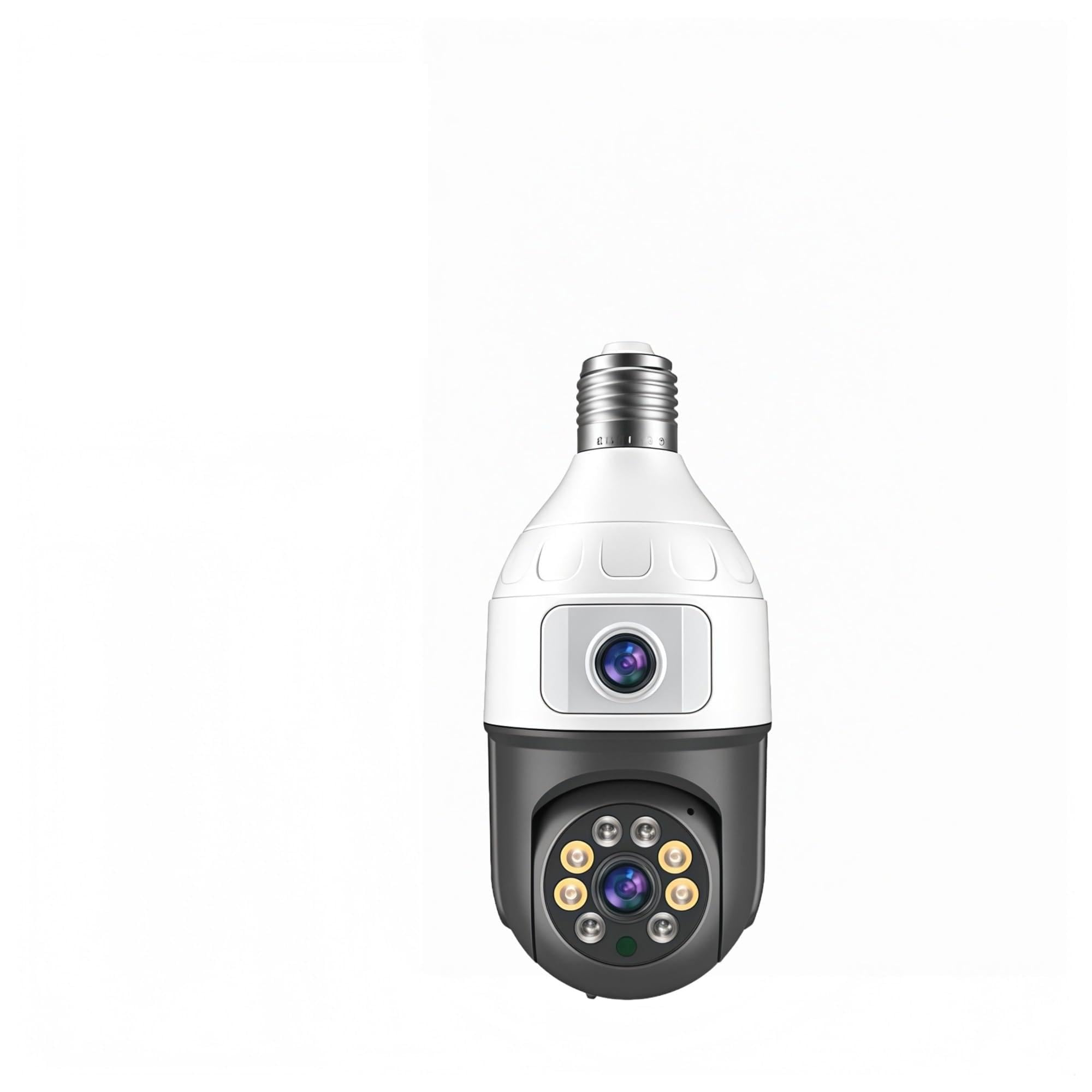 NCAEVGXRWJT 4MP E27 Bulb WiFi Security Camera, Dual Lens 360° Panoramic Night Vision Baby Monitor Compatible with Onvif(64G SD Card)