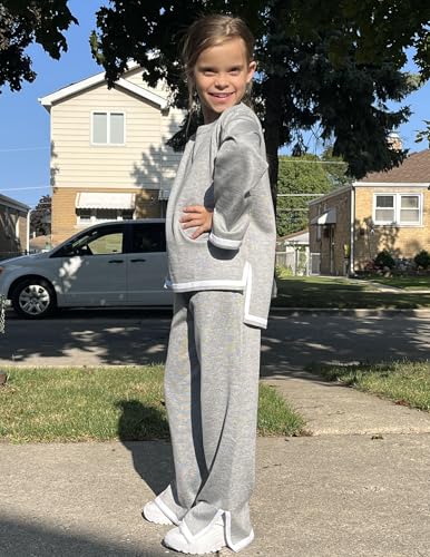 Image of Arshiner Girl's 2 Piece Outfits Long Sleeve Knit Pullover Sweater Tops Wide Leg Pants Casual Fall Sets Tracksuits