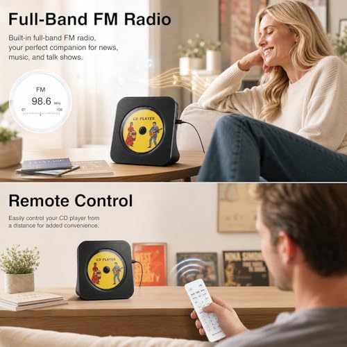 Image of Gueray CD Player Portable Bluetooth Desktop CD Player for Home with Timer Built-in HiFi Speakers with LCD Screen Display Boombox FM Radio USB Type-c (Black)