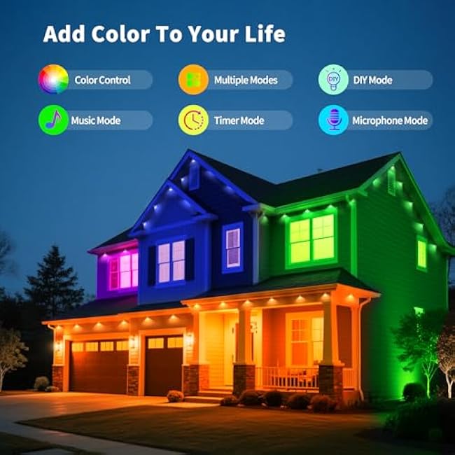 50ft Permanent Outdoor RGB Lights with App Smart LED String Light Remote Control Outdoor Hanging Party Light Waterproof Color Changing Outside Lights for Yard Holiday Christmas House Roof Patio