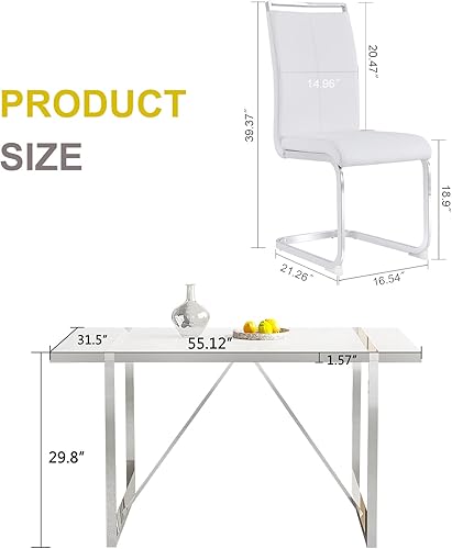 Miniatura 5 de Juego de mesa de comedor para 6, mesa de cocina rectangular blanca de MDF y juego de sillas de comedor de cuero de 6, juego de mesa de comedor de 7