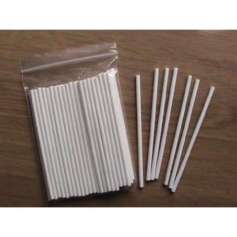 100 x Carlton 115mm (4.5 inch) Long White Paper Lollipop Sticks Cake Pops Craft or Cookie Sticks Cover