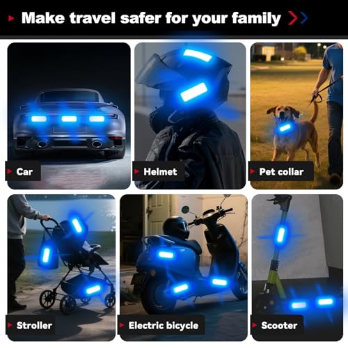 Image of PHIXBEAR 20 Pcs Super Reflection Reflective Stickers, Blue, Safety Reflective Tape for Car, Bike, Mailbox, Helmet, Outdoor, Waterproof, 3.15 inch X 1.18 inch