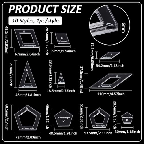 BENECREAT 10 Styles Geometric Quilting Template, Acrylic Intricate Sewing Machine Ruler - Image 2