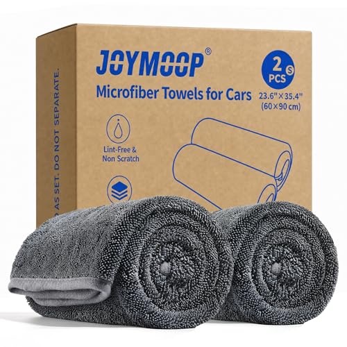 Image of JOYMOOP Microfiber Towels for Cars, 2 Pack 35.4 inch x 23.6 inch Car Drying Towel, Dark Gray Reusable Car Towel, Quick Drying Car Microfiber Cleaning Cloth for RVs, SUVs, Trucks