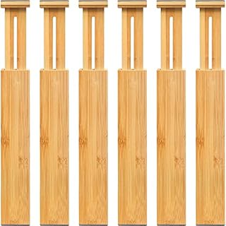 VaeFae Bamboo Drawer Dividers (35.2-48.2 cm) Adjustable Drawer Separators Spring Loaded Drawer Organiser Expandable Divider for Kitchen, Dresser, Bedroom, Bathroom and Office, 6-Pack
