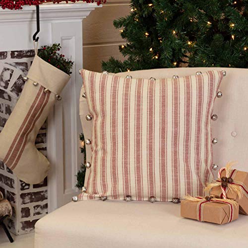 Sleigh-Bells-Ring-Ticking-Stripe-Throw-Pillow-Cover-20-x-20-Farmhouse-Christmas-Red-Cream-wBells-Christmas-Country-Holiday-Decor Sleigh Bells Ring Ticking Stripe Throw Pillow Cover 20 x 20 Farmhouse Christmas Red Cream wBells Christmas Country Holiday Decor