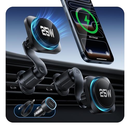 ESR OmniLock Qi2.2認証 25W充電 magsafe 車載ホルダー【冷却機能付き CryoBoost搭載】2025新登場 高速充電 改良クリップ 損傷防止ロック スマホホルダー 車 スマホ冷却 360°回転可能 自由調節 車載スマホホルダー 高級合金素材 安定性拔群 マグネット いphone17 iPhone16 シリーズ（ iOS 26バージョン以降）