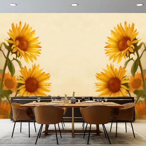 Papier peint mural 350x256 cm rétro jaune intissé pour salon