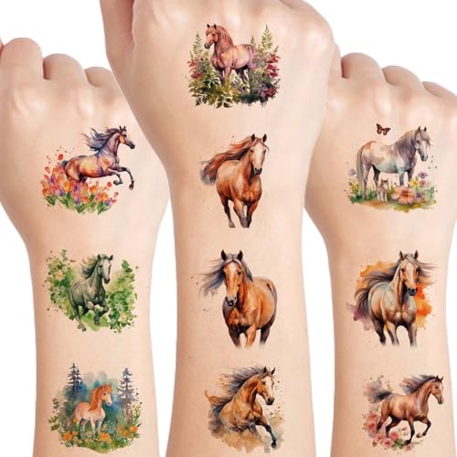 UVUXO Horse Temporary Tattoo for kids - 60 Styles Temporary for Girls Boy Body Arm Shoulder Tattoos Stickers, Birthday Party Decoration Supplies Gifts for Kids