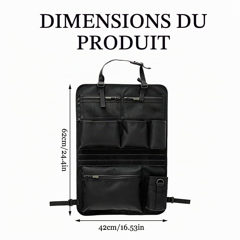 Organisateur de siège de voiture tactique, l'organisateur de siège de voiture le plus stable, support de siège de voiture tactique universel, organisateur de voiture étanche pour siège
