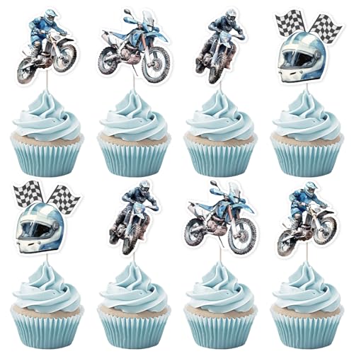 Décoration cupcake moto tout-terrain bleu pour baby shower et anniversaire de garçon