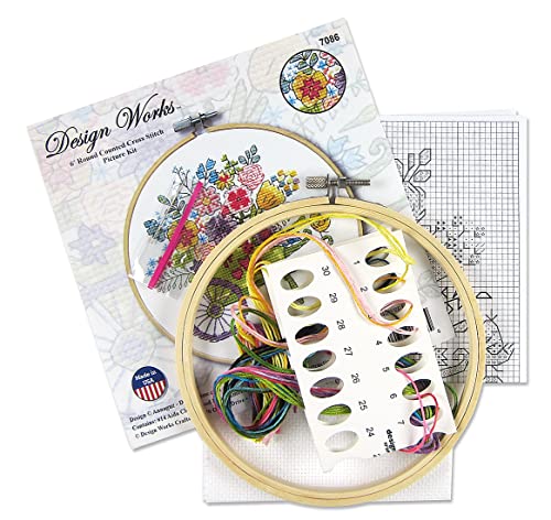 Image of Design Works Crafts Flower Cart Counted Cross Stitch Kit with Hoop