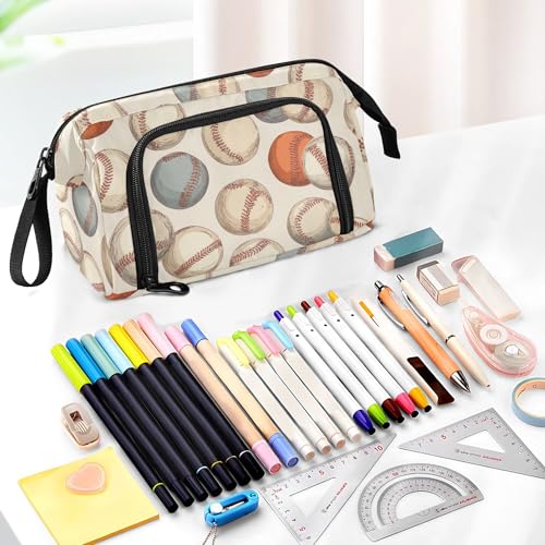 Image of Fisyme Vintage Baseball Sport Pencil Case Large Capacity Pen Bags Box Big Makeup Pouch Organizer