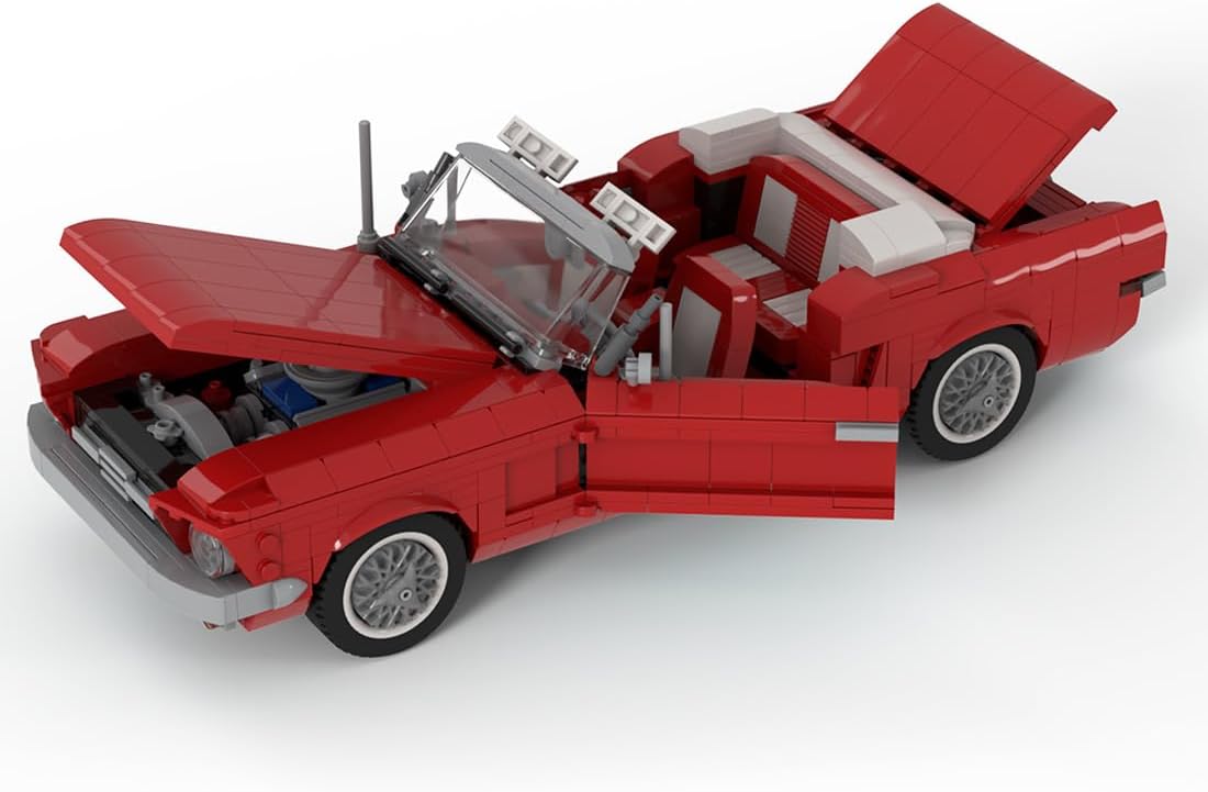 MOC-186517 1/18 Scale Convertible Car Building Blocks Set, Stunning Sports Car Model with Detailed Design for Adults, Collectors & Hobbyists, 1183 Piece, Red