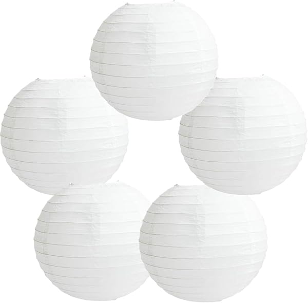 Time to Sparkle 5 Pack Tissue Paper Round Lanterns LampShade Lamp Shade Wedding Birthday Party Decoration | White, 30"(75cm) | - 1