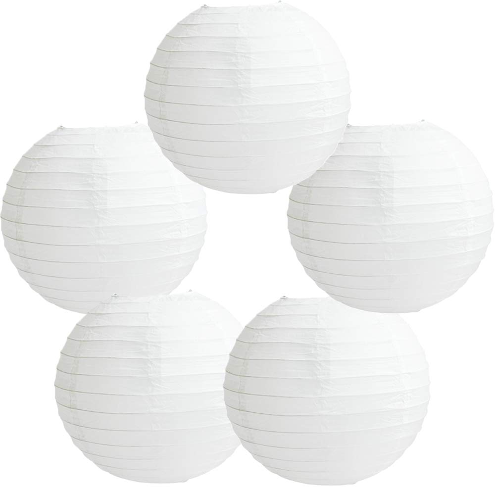 Time to Sparkle 5 Pack Tissue Paper Round Lanterns LampShade Lamp Shade Wedding Birthday Party Decoration | White, 30"(75cm) |
