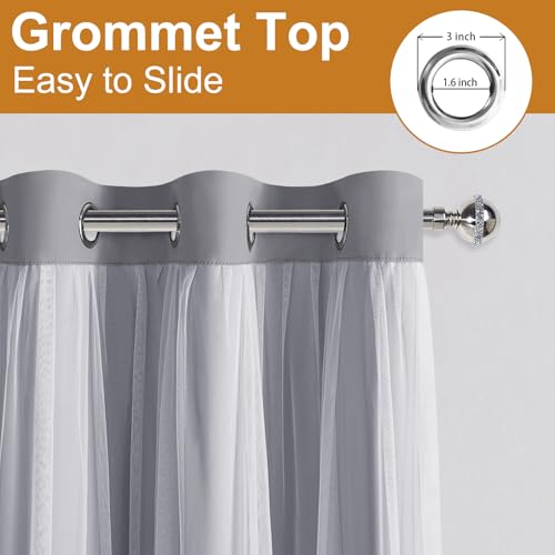Image of DWCN Grey Blackout Curtains with Sheer Overlay with Tiebacks 84 Inch Long