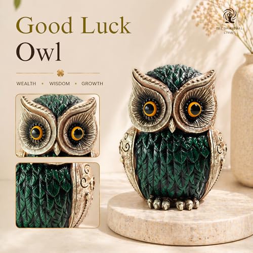 Image of The Spiritual Living Classy Green Owl Statue for Good Luck | 4 Inch | Feng Shui Items | Art Figure Showpiece for Home Decor Living Room | Figurines | Ideal for Gift | Pooja Room |