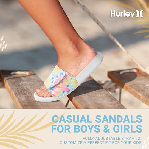 Image of Hurley Kids NAIA Slides Adjustable Strap Slip-On Sandals Indoor and Outdoor EVA Footbed Shower Slides for Girls and Boys