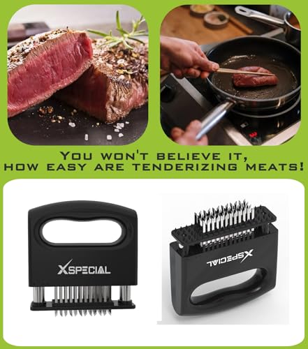 Image of XSpecial Mini-Deluxe Meat Tenderizer 48 Blade Stainless Steel - Kitchen Cooking Gadgets Tools with Ultra Sharp Needle That Makes Steak & Chicken Tender - No More Hammer, Meat Pounder Or Mallet