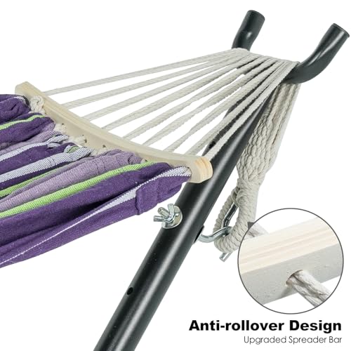 Image of GAFETE Double Hammocks with Stand for Outside, Max 600lbs, (Purple)