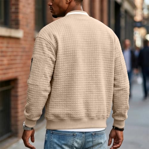 Quilted Bomber Jacket Men Lightweight Fall Zip Up Jacket with Sleeve Pocket - image 3