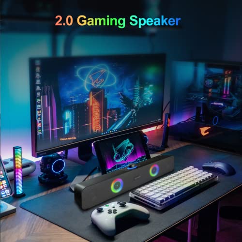 ENUOSUMA PC Lautsprecher, Bluetooth PC Soundbar mit FM Radio, 10W USB Computer Gaming Lautsprecher mit Hi-Fi Sound, PC Speaker Unterstützt AUX/TF Card/U Disk für PC, Desktop, Outdoor (Rechargeable) – Bild 5