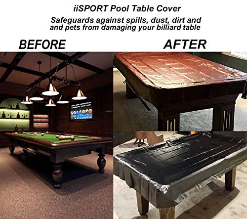 iiSPORT Leatherette Pool Table Cover, 8-Foot Heavy Duty Fitted Billiard Game Table Dust Storage Cover - Burgundy