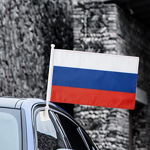 2 Pack Car Flags ,Car Flag Russia Flag Outdoor With Russians Flag And Car Flag Pole, Car Logo Window Clip Can Be Clipped To Most Windows 14 Inch Flag Pole And 16 X 10 Inch Double Sided Flag. #TOP4