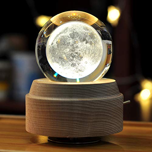 GLMAS Night light, rotating luminous crystal ball night light music box music box girl birthday gift Boys Girl Birthday Present photo diy custom bedroom lamp-B
