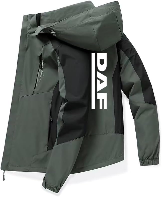 [Leeone] メンズフード付きジャケット D.A.F プリント春・秋用ウィンドブレーカーポケット付き・スリムフィット [並行輸入